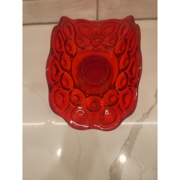 Vintage L E Smith Amberina Red Moon & Stars Glass Banana Boat Fruit Dish - Picture 5 of 10